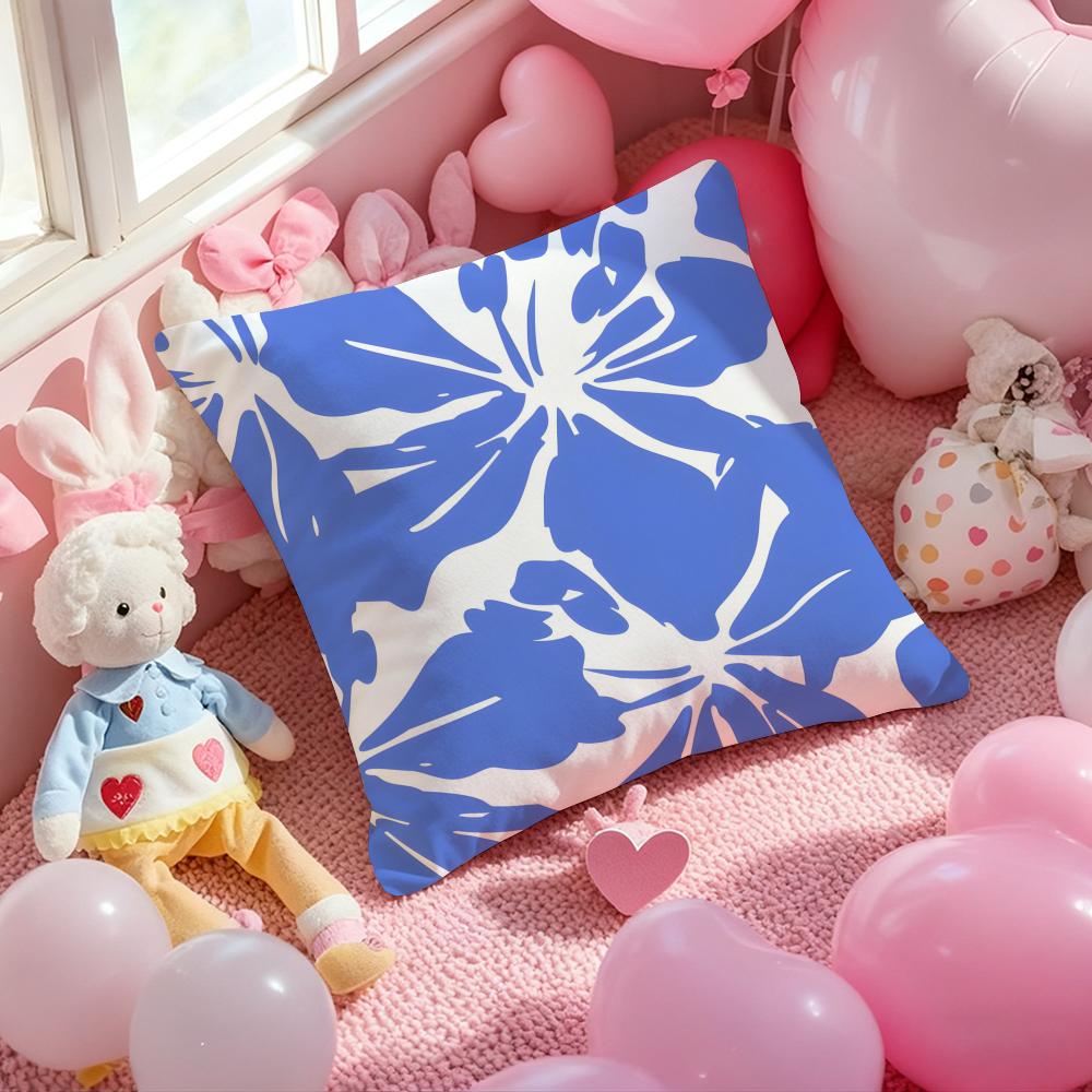 Elegant Blue Floral Cushion Cover Pattern Printed Pillowcase for Living Room Sofa Cushion Cover & Bedroom Decor