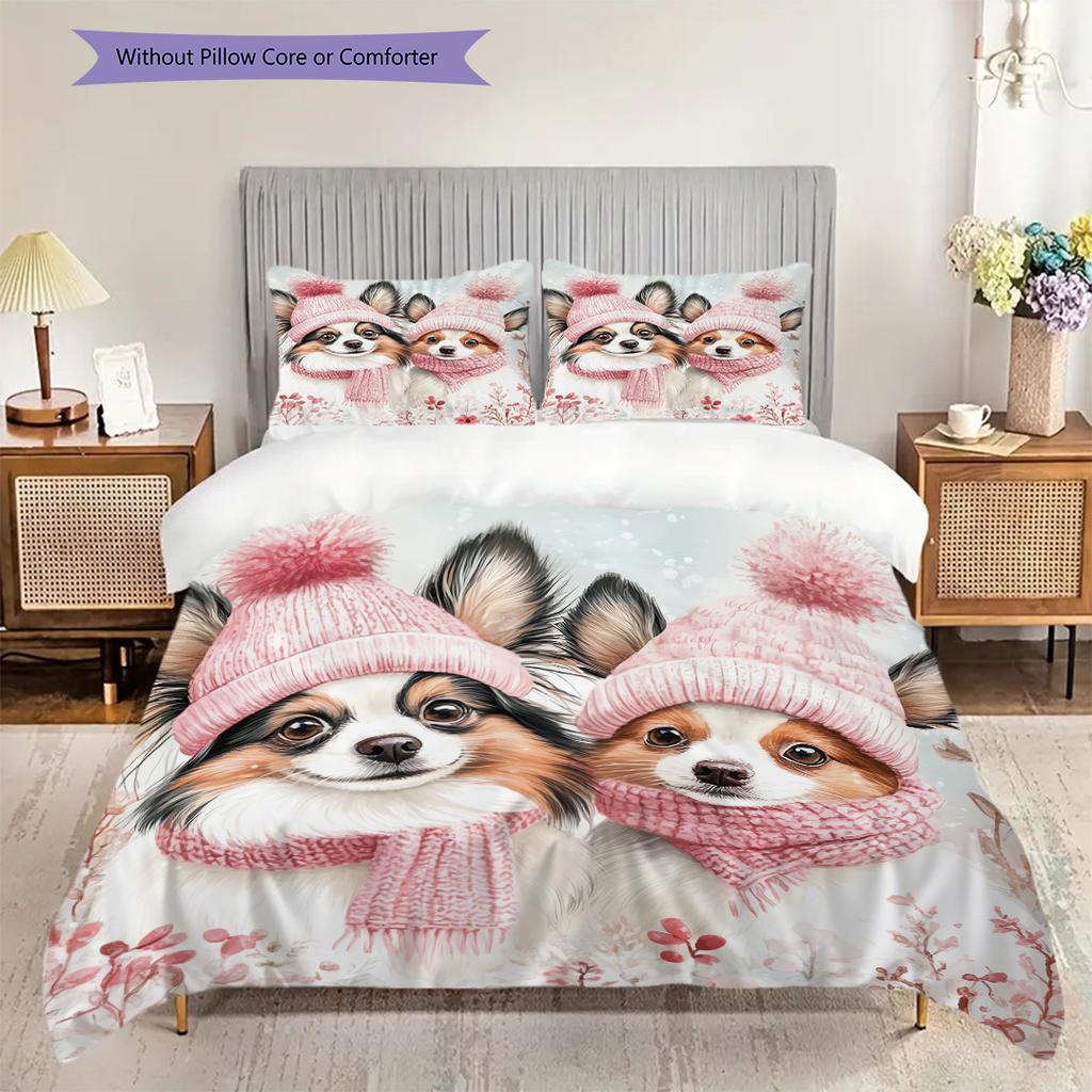 Sheep and Puppies Pattern Bedding Quilt Set Quilt Cover Pillowcase Home Decoration Birthday Gift (1 * Duvet Cover + 2 * Pillowcase, Without Core)