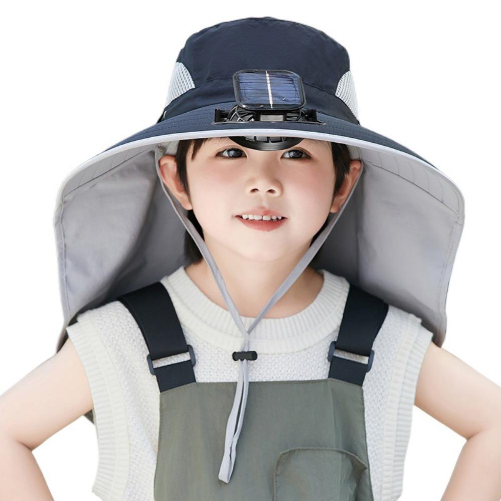 USB Charging Wide Brim Sun Cap Waterproof Sunshade Fan Cap Children's Solar Fan Hat  Boys