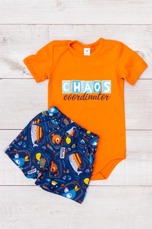 

Комплект одягу для хлопчиків – Футболка з принтом та шорти з контрастною обробкою, літній, 5071-002-33-4 HC 68 бурштин