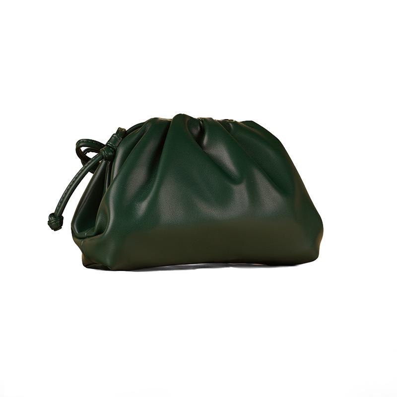 Women's 2024 Soft Leather Pleated Handbag - Evening, Shoulder, and Messenger Bag with Solid Color Texture.