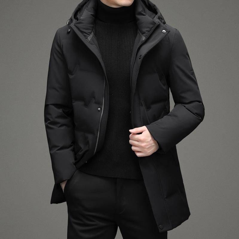 

2025 Men s Trendy Hooded White Duck Down Jacket: Warm, High-Quality, and Business Casual Long Winter Coat M чорний
