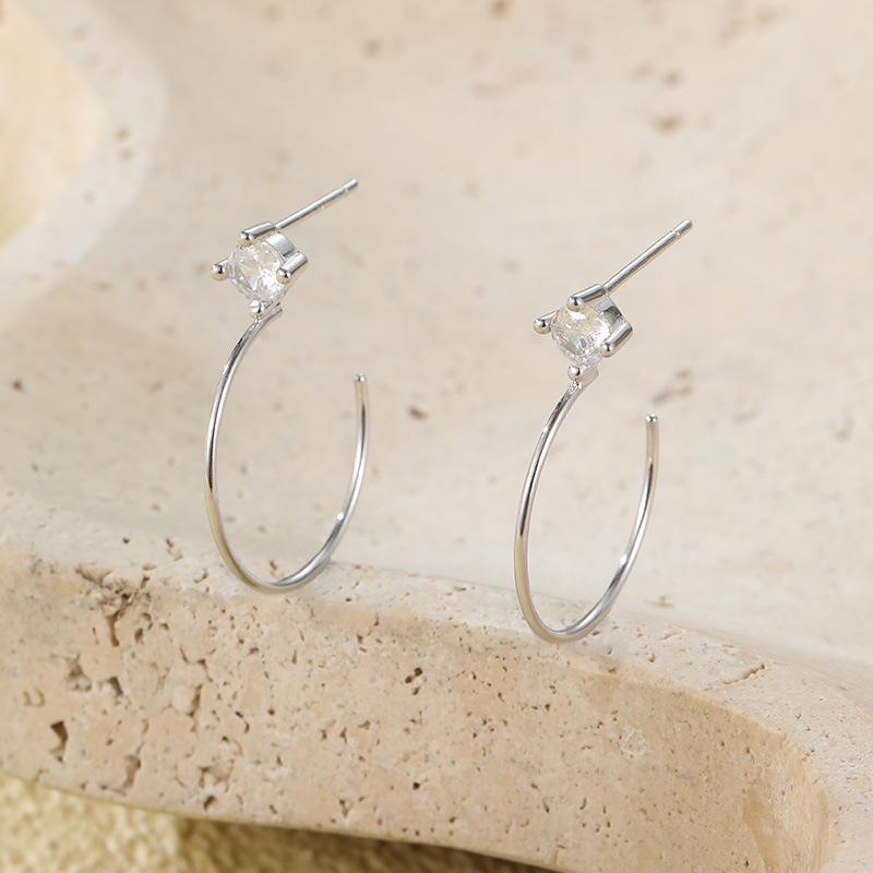 

925 Sterling Silver Minimalist Diamond C-Shaped Stud Earrings for Women 925 Silver