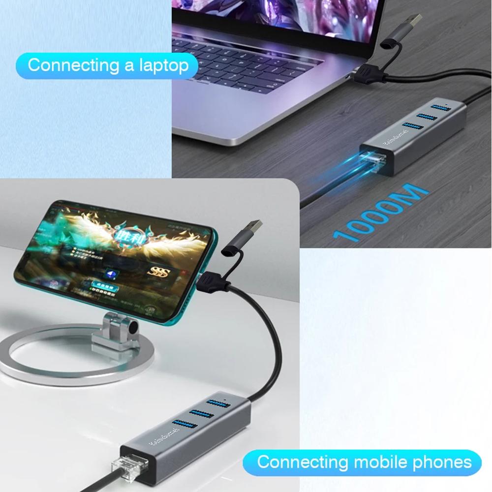 USB 3.0 Type C HUB 1000Mbps Ethernet Adapter USB 3.0 Network Card to RJ45 Lan Hub for MacBook Laptop Computer