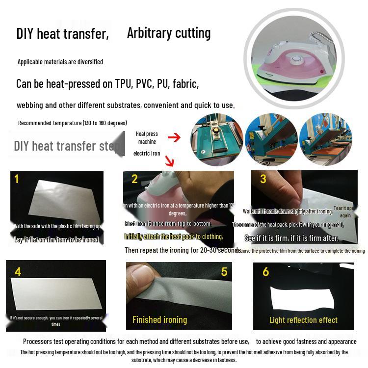 High-visibility Heat-applied Reflective Tape for Nighttime Traffic Warning, Directly Heat-pressed Onto Clothing.