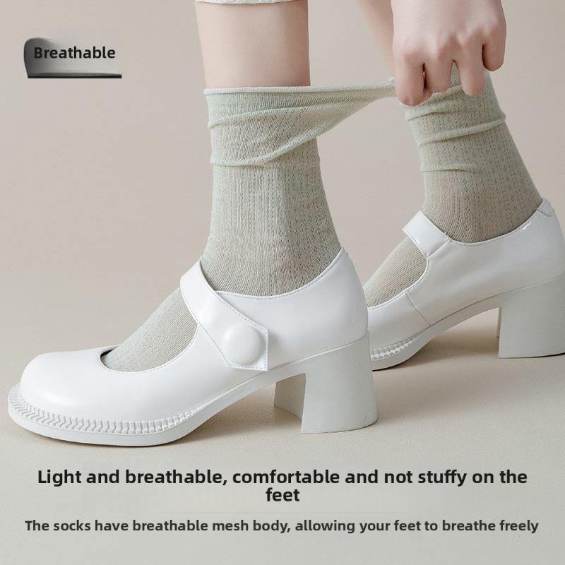 5 Pairs of Women's Spring and Summer Mesh Breathable Thin Solid Color Mid Calf Socks
