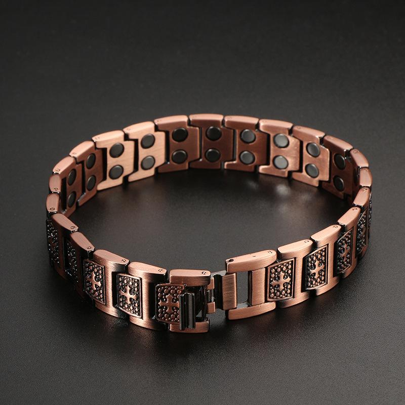 Jewelry Vintage Cross Magnet Negative Ion Magnetic Therapy Copper Bracelet Men's Jewelry