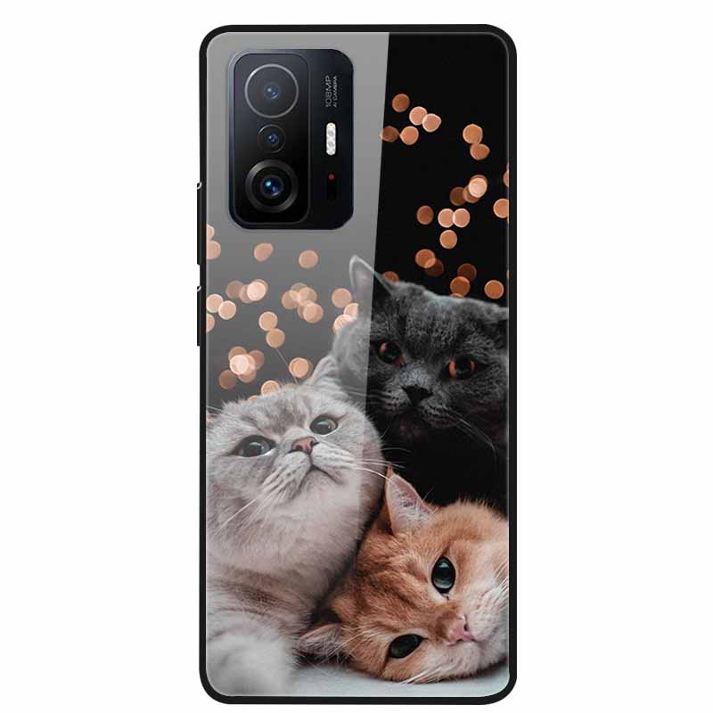 For Xiaomi 11T Pro Glass Case Hard Tempered Glass PC Cover Phone Case For Xiaomi Mi 11T 11 T Pro Shockproof Cartoon Funda Coque