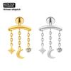 Hidden Helix Body Jewelry: Titanium Floating Zircon Moon Star Chain Pendant Earrings