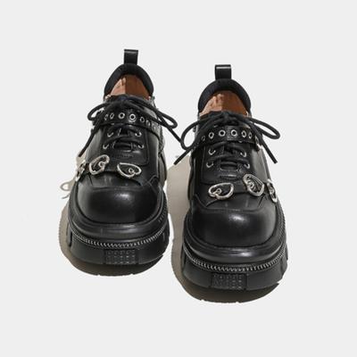 Love Single Schuhe Damen Dicker Absatz Plateau Loafer Großer Kopf Vielseitiger Schnürschuh im britischen Stil Kleine Lederschuhe Damen