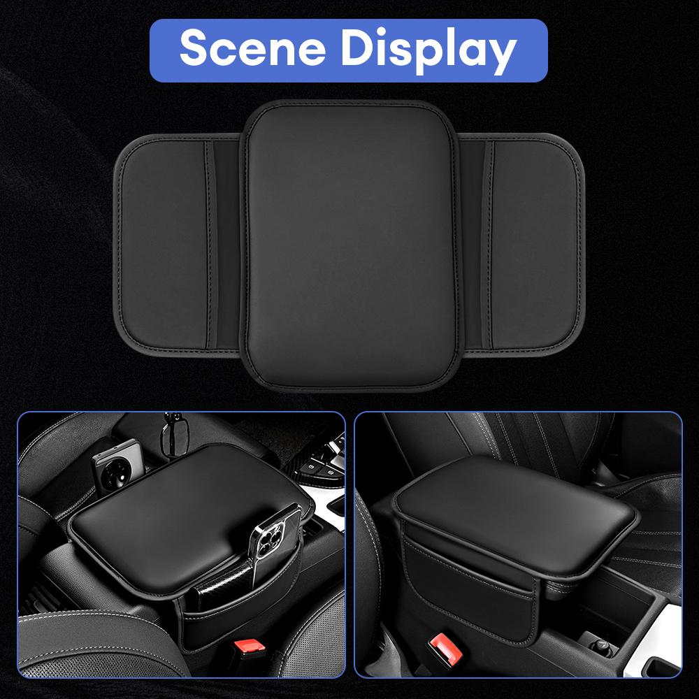 Car Armrest Box Height Pad Universal Leather Armrest Cushion with Pocket Central Memory Cotton Elbow Support Armrest Storage