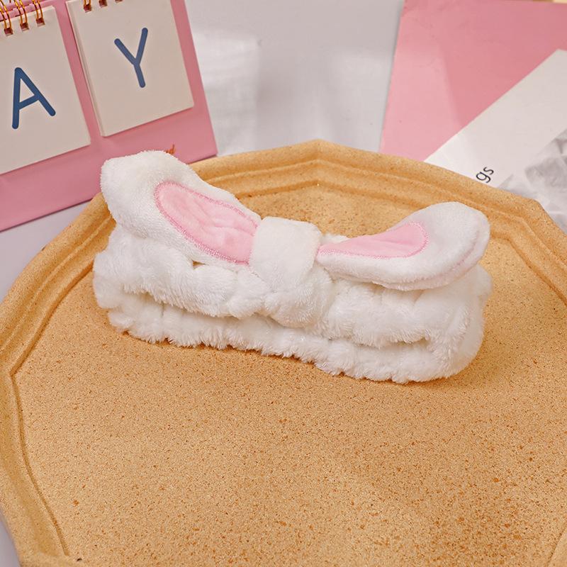 Cute Pink Rabbit Ear Style Elastic Hair Bands Women's Washable Hair Headbands Set