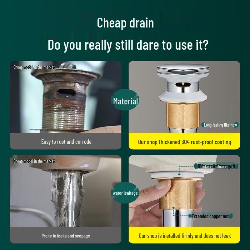 Bathroom Sink Pop-Up Drainer with 304 Anti-Odor Pipe