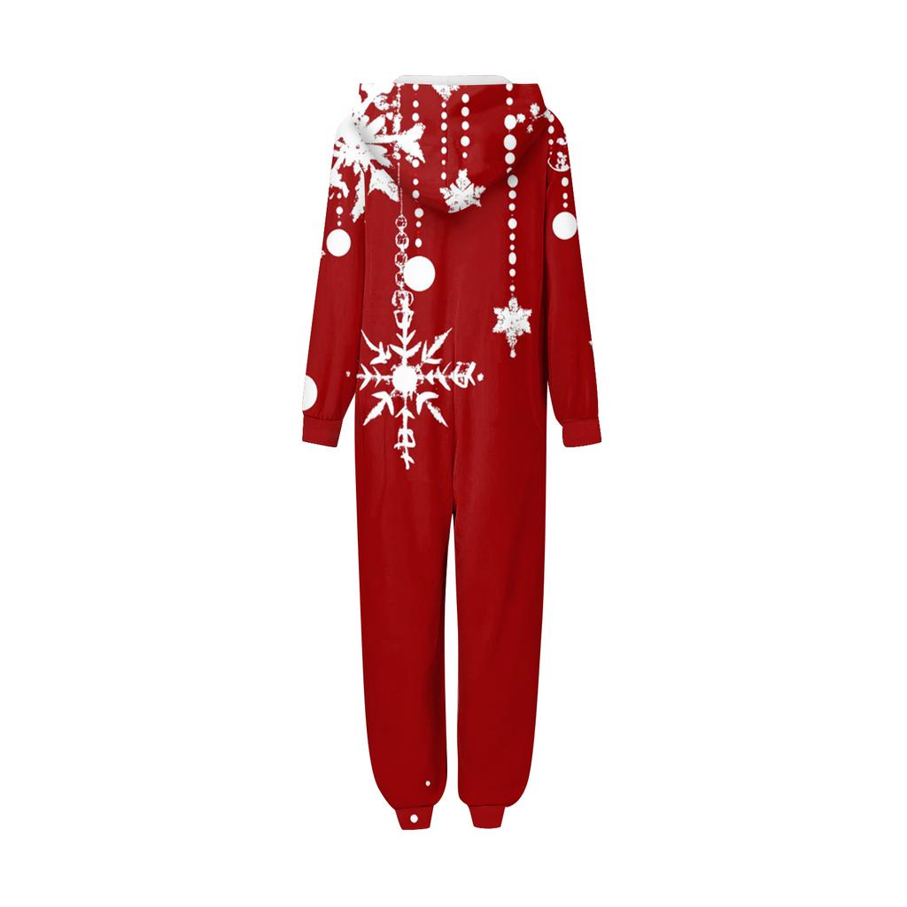 Christmas Print Family Matching Hooded Long Sleeved Zippered Jumpsuit Set