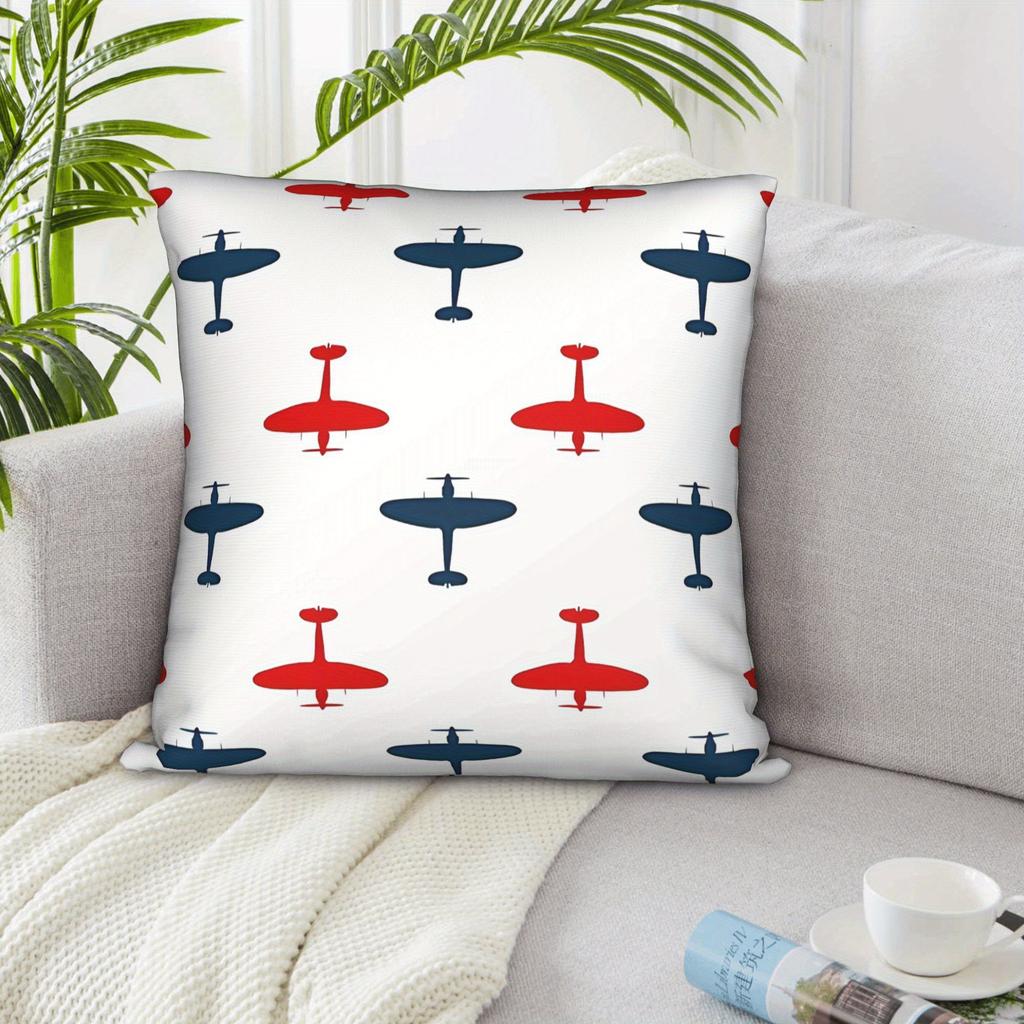 1Pc Raf Spitfire Airplane Pattern Decorative Pillowcase – Soft, Machine Washable, Zipper Closure, Contemporary Style For Living