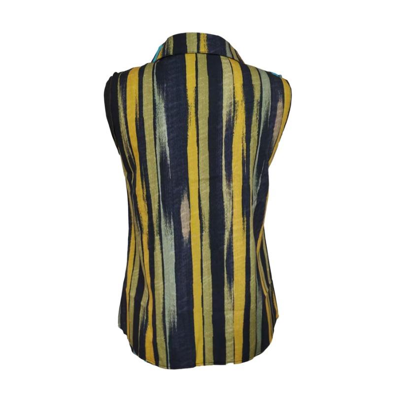 Womens Striped Print Button Down Sleeveless Casual Cardigan Shirt
