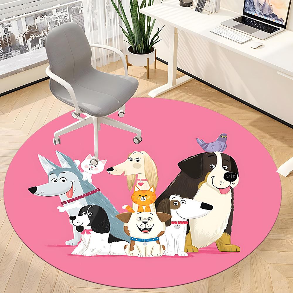 1PC Puppies Pets Office Round Area Rug, Indoor Mat Suitable For Office, Under Office Chairs Bedroom Living Room Home Decor, Room Decos055