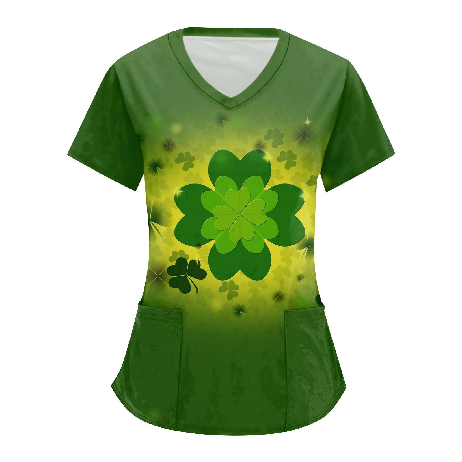 

Женские топы с короткими рукавами и v-образным вырезом с принтом Святого Патрика, рабочая блузка с карманами XL