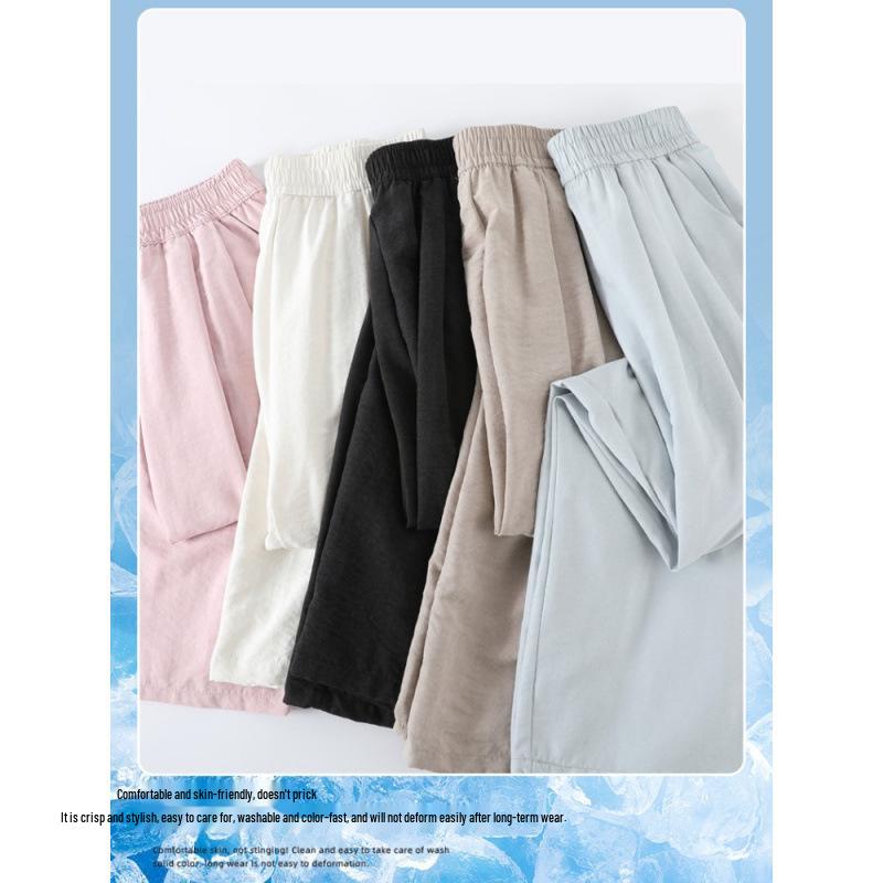 White High-Waisted Ice Silk Wide-Leg Pants for Women - Summer Casual Drape Style
