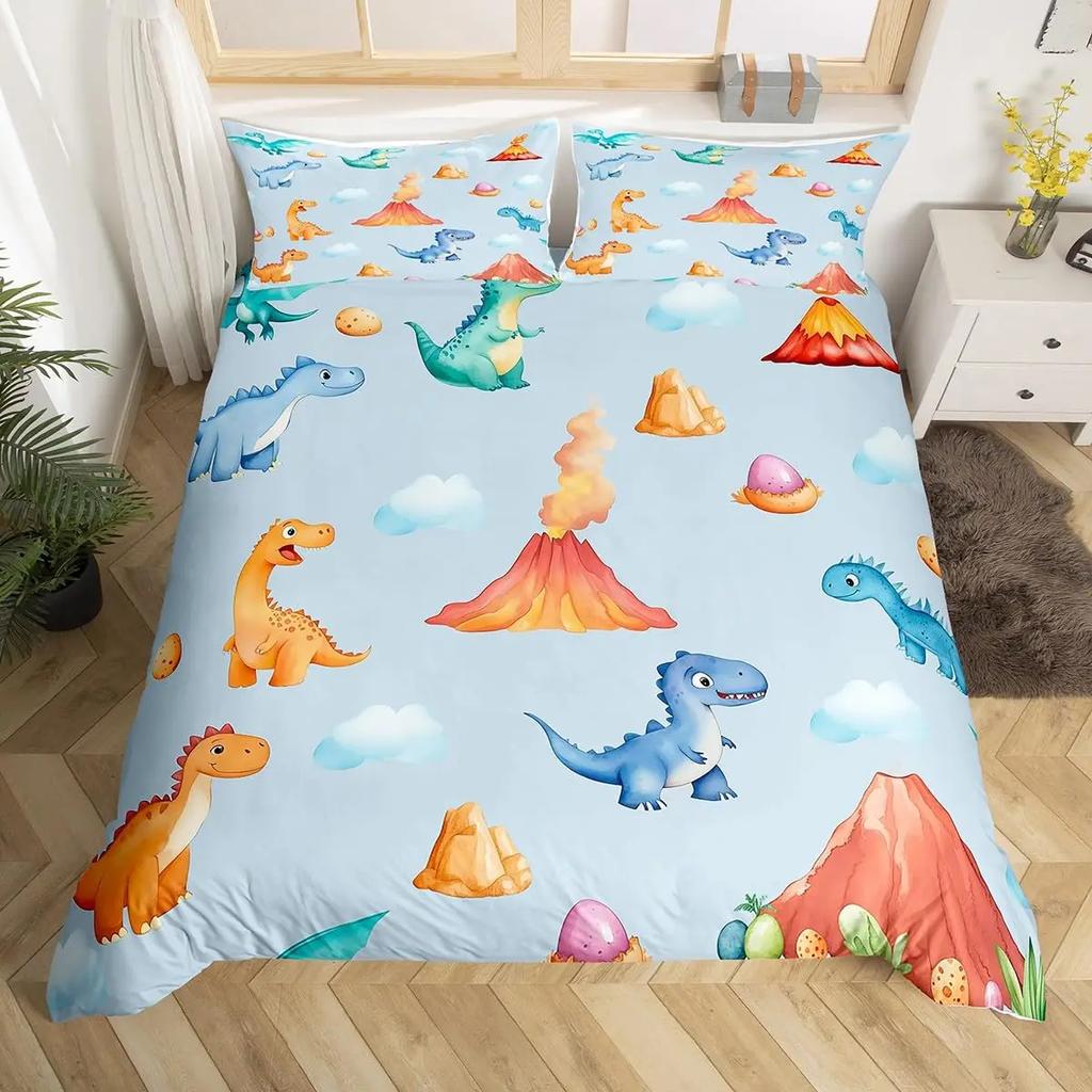 Kawaii Dinosaur Duvet Cover Queen Size For Kids, Cute Colorful Cartoon Soft Comforter Covers With Zipper Closure Bedroom Bedding