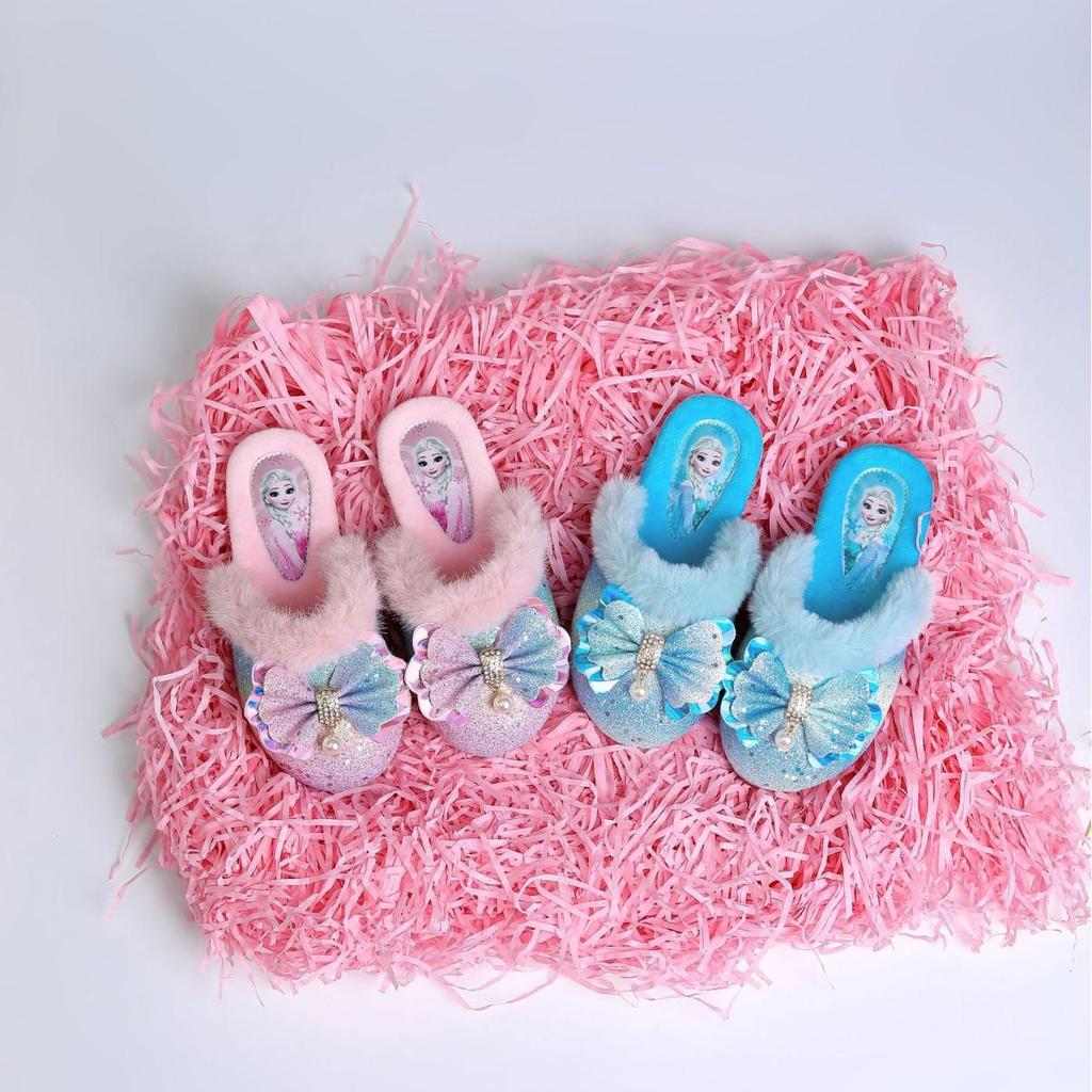 Rainbow Shoes Winter-Style Toddler Princess Slippers - Girls' Cotton Wool Non-Slip Warm Home Booties