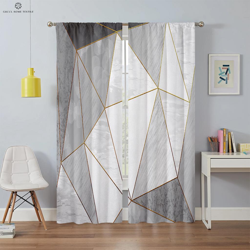 Moderne Tende Geometriche Semplici Stampate in 3D, Tenda per Finestra, Passante per Asta, Camera da Letto, Soggiorno, Cucina, Decorazione Domestica, 2 PEZZI