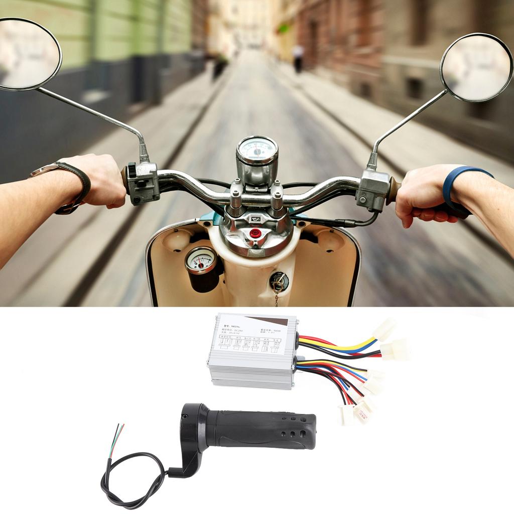 24V 500W Brushed Controller Broken Line Electroplate Throttle Grip Set for Electric Bike