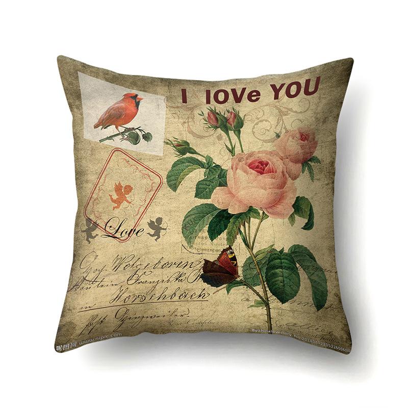 Polyester Pillowcase Automobile Decoration Retro Print Pillowcase Waist Cushion Cover Tower Bedside Cushion Cover