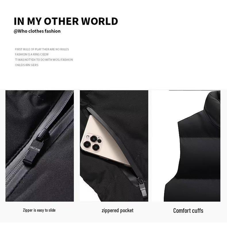 Men's Down Cotton Solid Color Winter Vest - Trendy, Loose, Thick, Warm, Versatile Outerwear for Couples