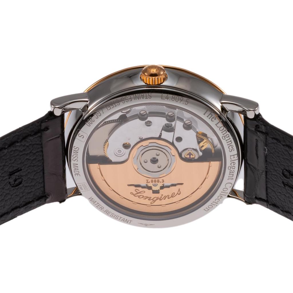 Unisex Wristwatch ELEGANT Automatic Winding 3 ATM Water Resistant Sapphire Glass White Dial Stainless Pink Gold Black [Longines] Steel/K18