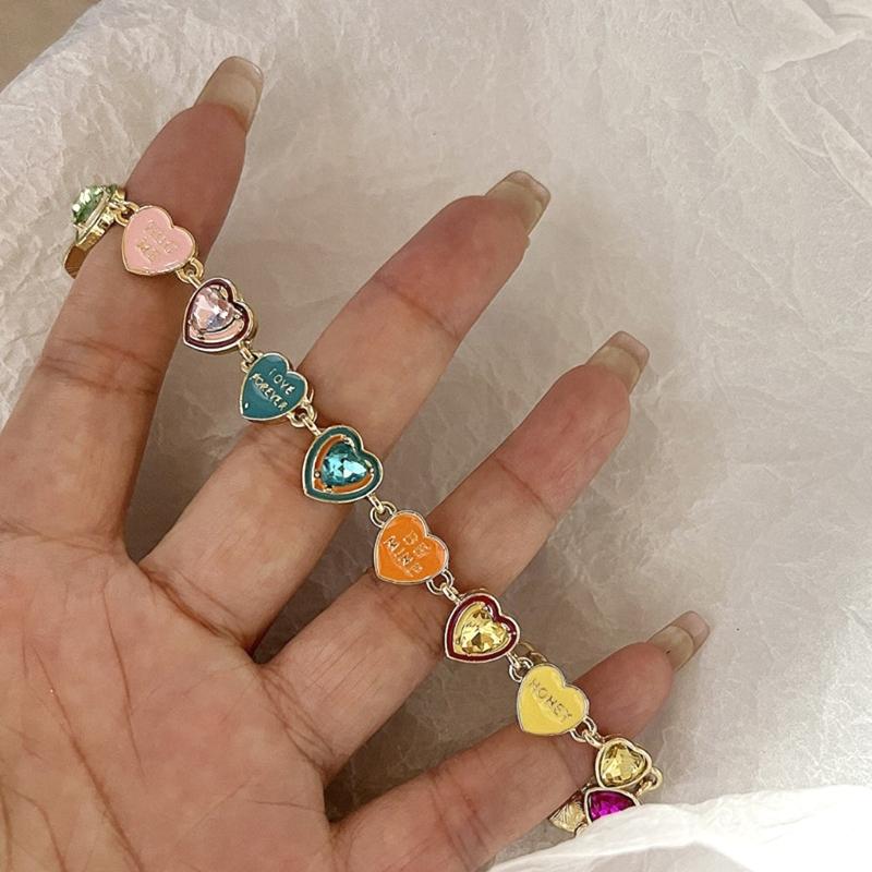 Bunte Strasssteine Liebesherz Armbänder Mode Armreif Trendige Y2k Ästhetik Handgelenk Schmuck Geschenk für Frauen Mädchen
