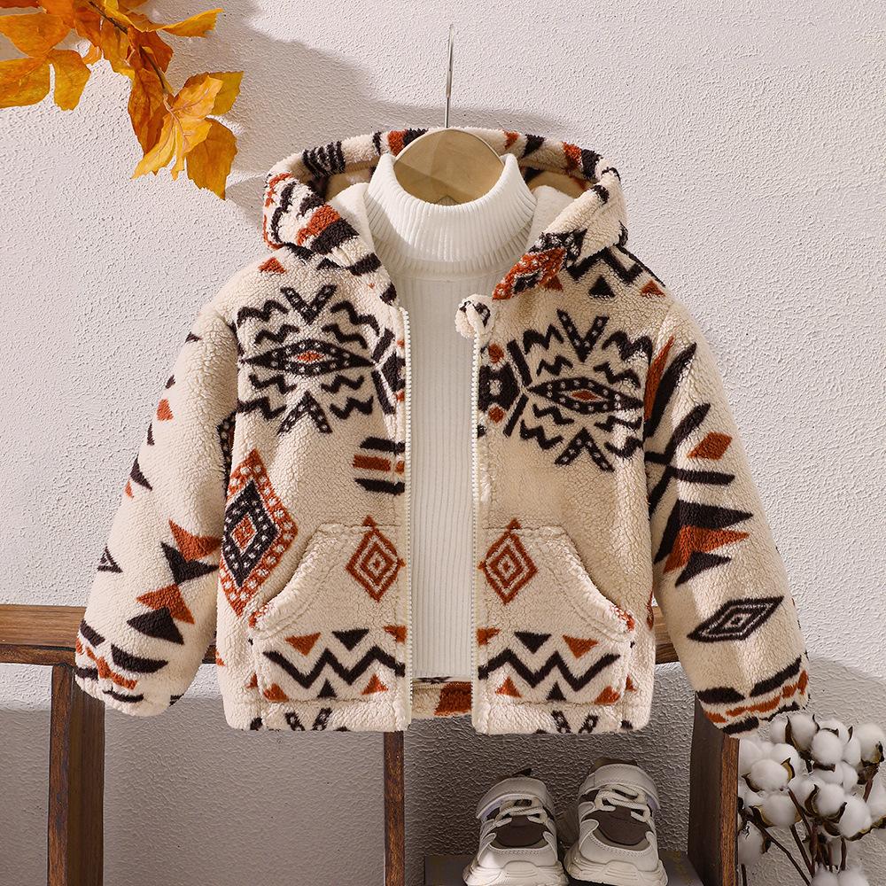 

Детская одежда Новая осенне-зимняя плюшевая куртка на молнии с капюшоном и принтом для мальчиков 7Y бежевый