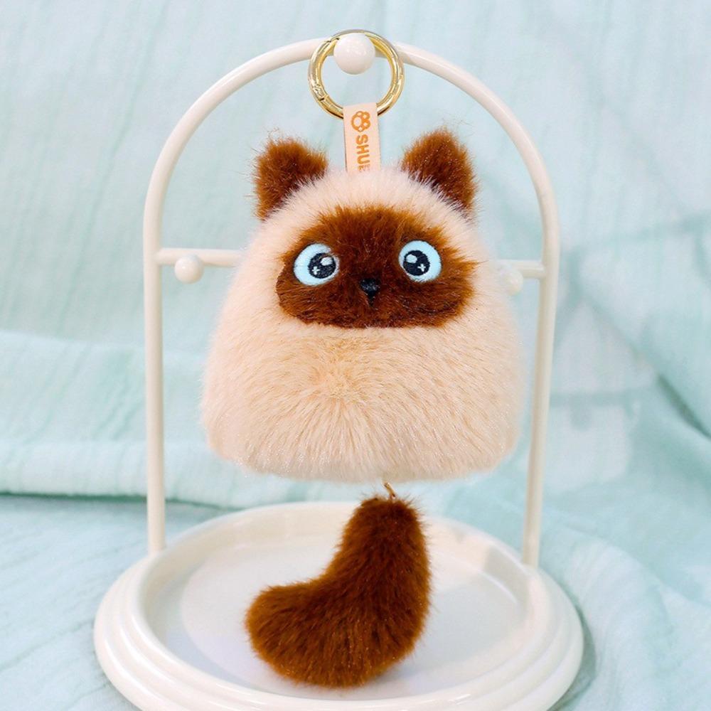 Cute Pull Tail Cat Plush Doll Soft Plush Cat Shaped Cat Keychain Desk Ornament Daily