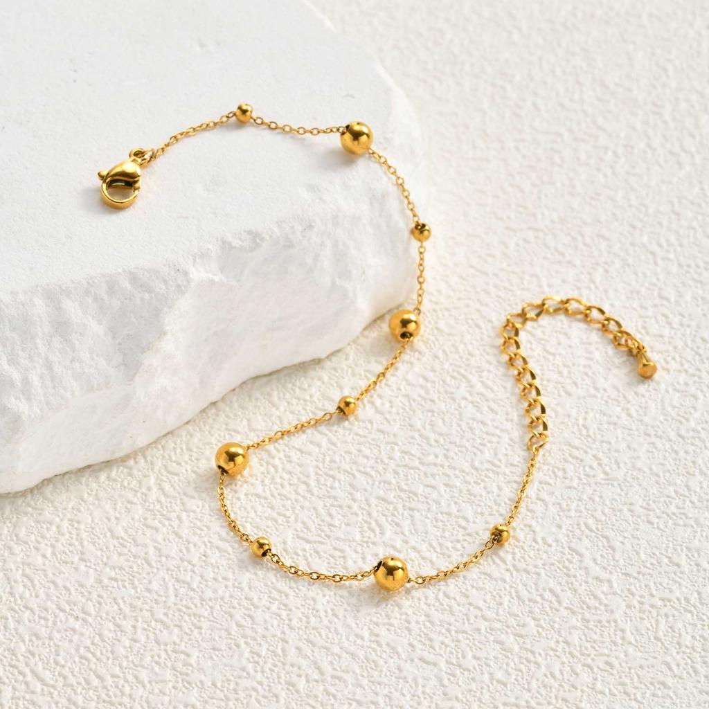 Minimalist Bead Anklet for Women,18K Gold Plated Stainless Steel Flat Rolo Chain Anklets,Fashion Jewelry Gift