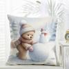 C-Christmas Snowman Bear Pillow Cute Cushion Cover Daily Washable Linen Pillowcase Soft For Sofa Bed Home Room Decor