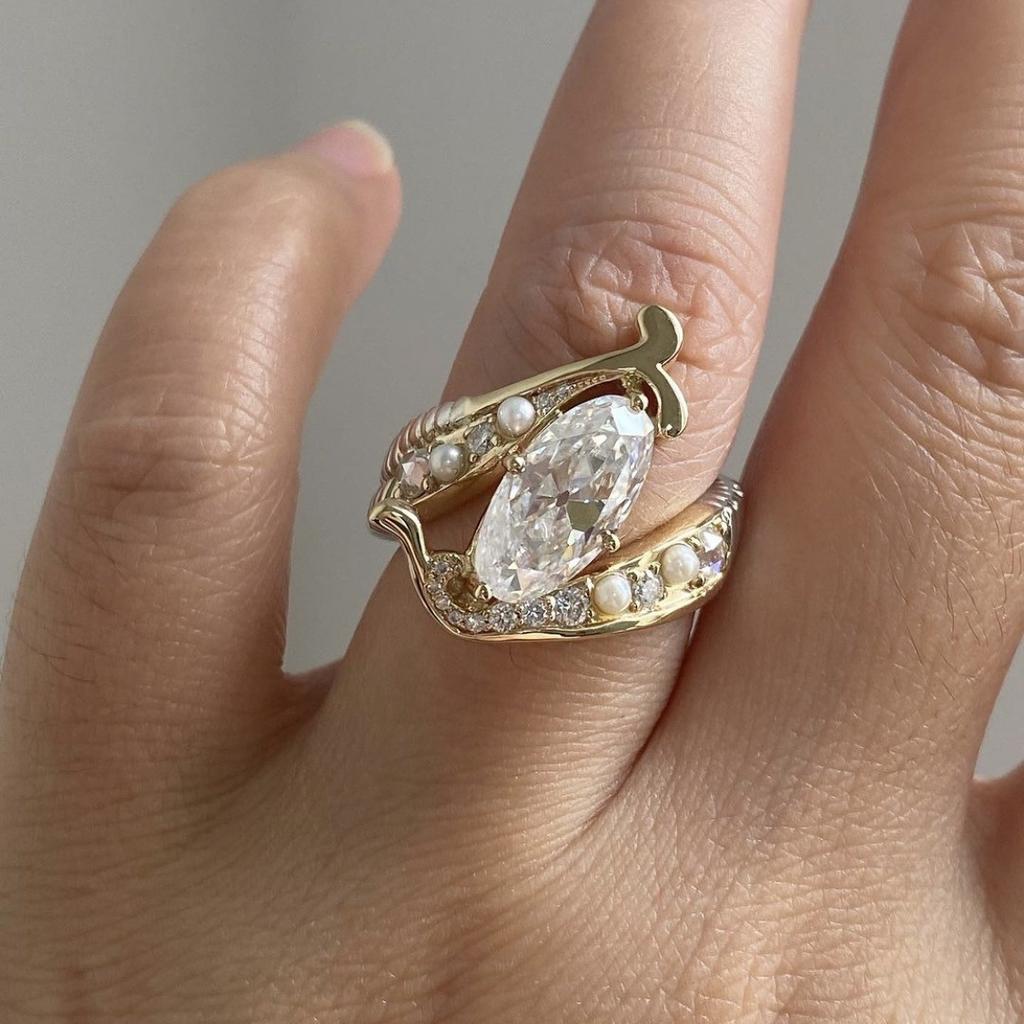 1Pc Fashion Synthetic Zircon and Imitation Pearl Fashion Multifunctional Ring