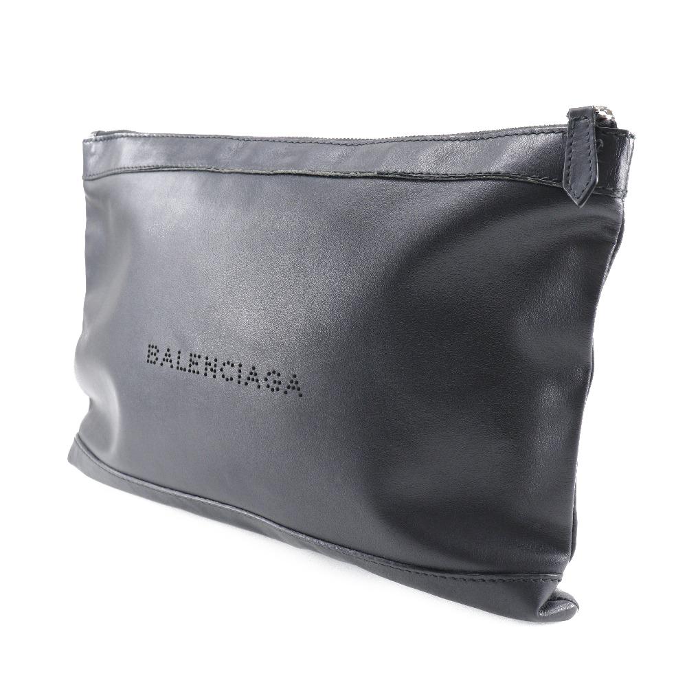 Balenciaga Navy Clip M Clutch Bag 373834 Black Lambskin Unisex Used