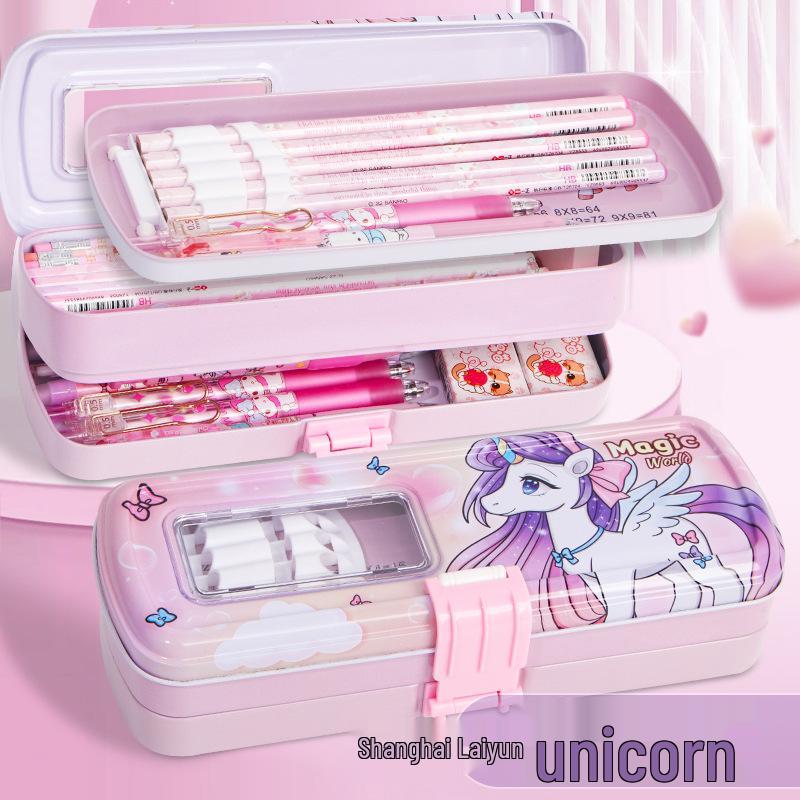 Three-Layer Multiplication Table Tin Pencil Box for Kids - Large Capacity for Elementary Students