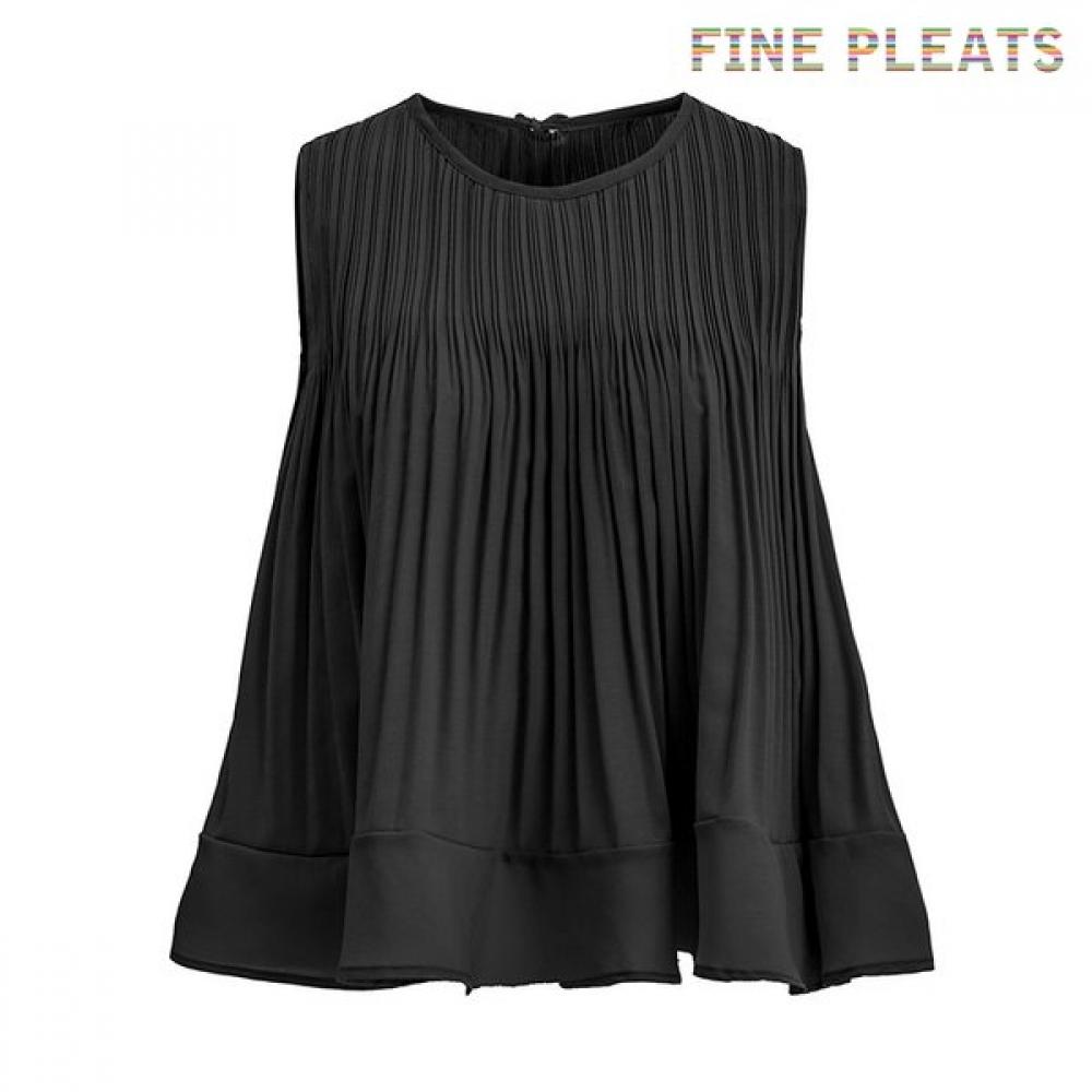 Fine Pleats Back Ribbon Flare Blouse Black FREE