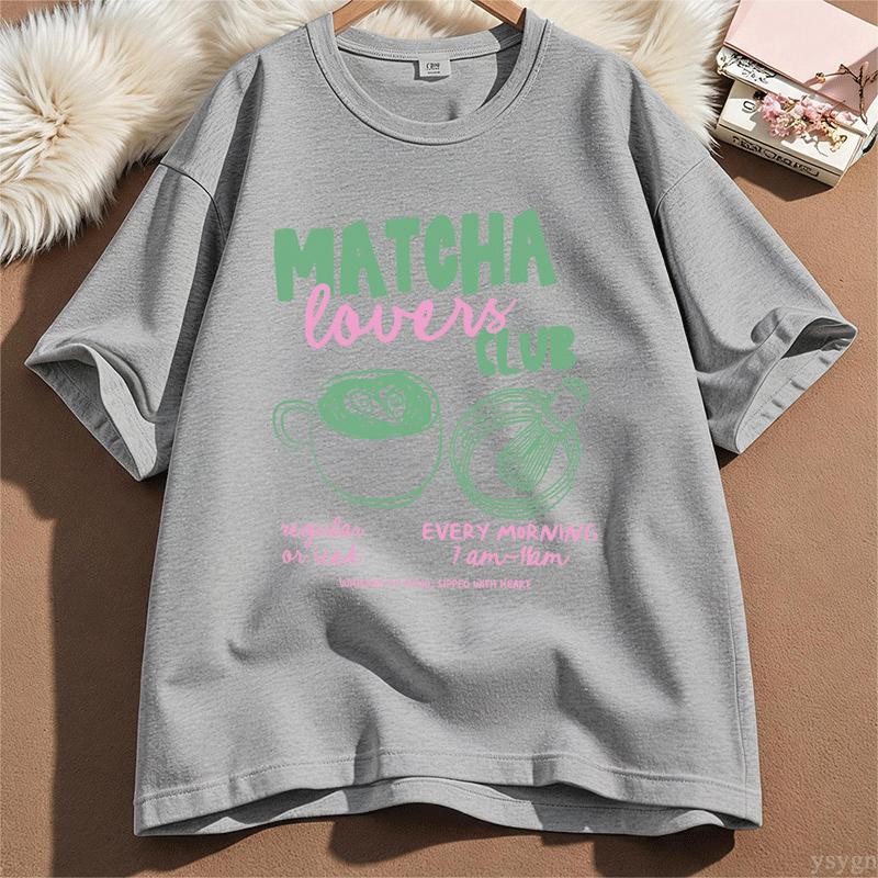 Matcha Lovers Club Tee Oversized TShirt Summer New Unisexs Vintage Breathable Tee Streetwear Oversized Loose Casual Tops