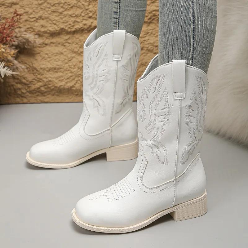 

Мода 2025 Бренд Женская обувь До середины икры Женские сапоги Модная вышивка Современные сапоги Женские Новые Большой размер Бестселлер Обувь для женщин 37 белый