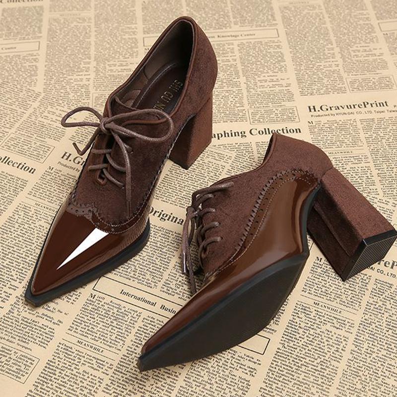 High Heels Schuhe für Damen Luxus Spitzschuh Kleid Klobige Schuhe Schnürung Sexy Pumps 2025 Herbst Elegant Chaussure Femme