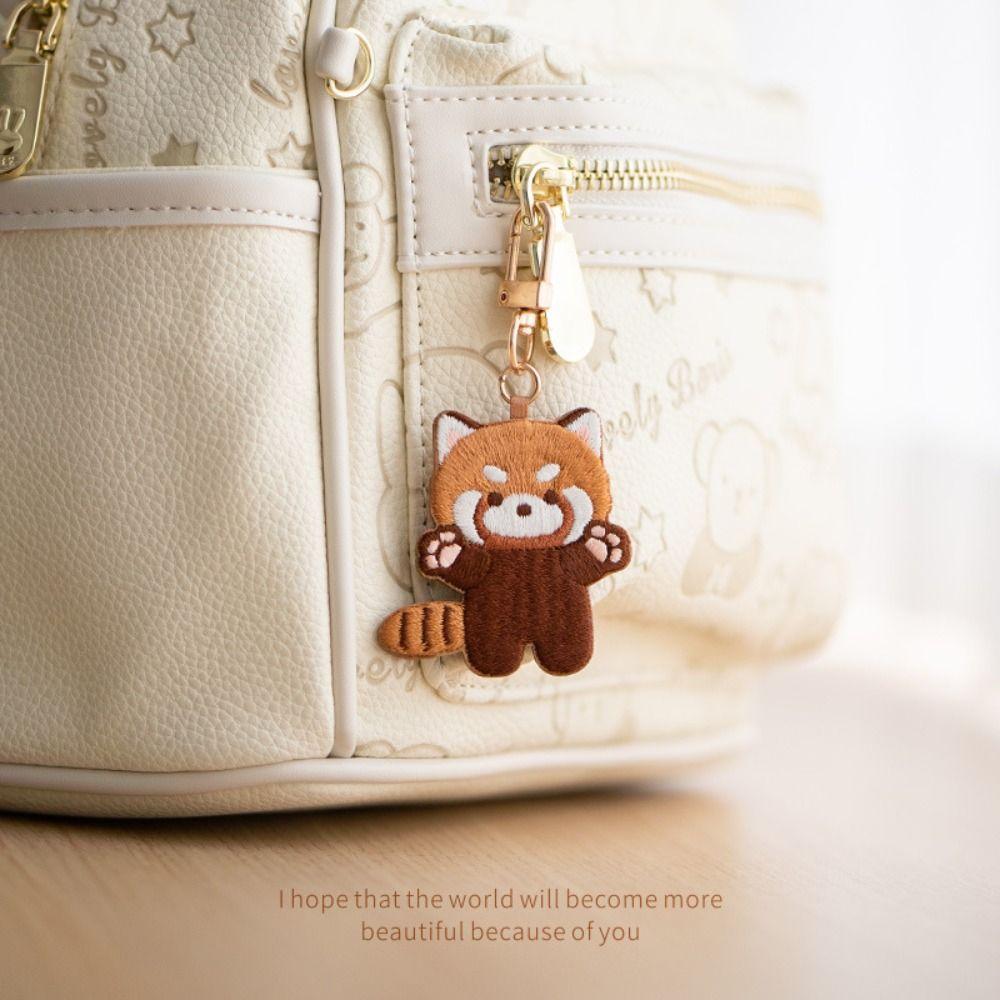 Creative Red Panda Keyrchain Cartoon Red Panda Embroidery Pendant Kawaii Animal Pendant  Kids