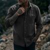 Men's Vintage Washed Denim Shirt Long Sleeve Button Down Casual Workwear Shirt with Zipper Pocket