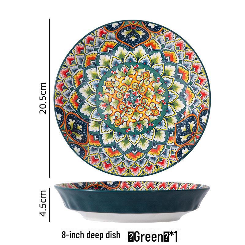 

Богемская глубокая керамическая тарелка для овощей с подглазурной отделкой 8-inch deep plate зелёный