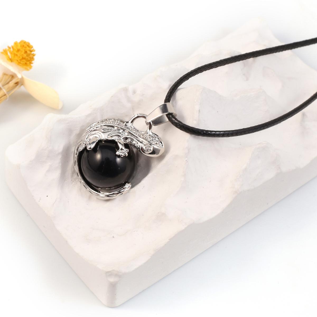 

Женское ожерелье из натурального камня малахит/агат/розовый кварц кулон в форме ящерицы кожаные цепочки подвески для женщин любовь романтический подарок Black Agate