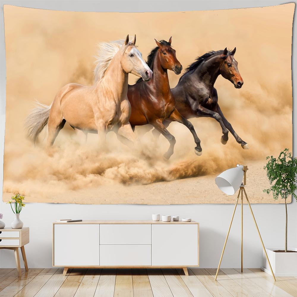 Spur The Horse Galloping Tapestry Wall Hanging Chinese Ink Painting Hippie Bohemian Dormitory Studio Decor large Tapestries