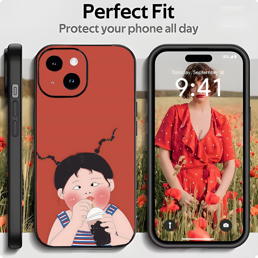 Coque de téléphone fille mignonne et originale Noir Mat Mince Coque de téléphone Pour iPhone17 16 15 14 13 ProMax