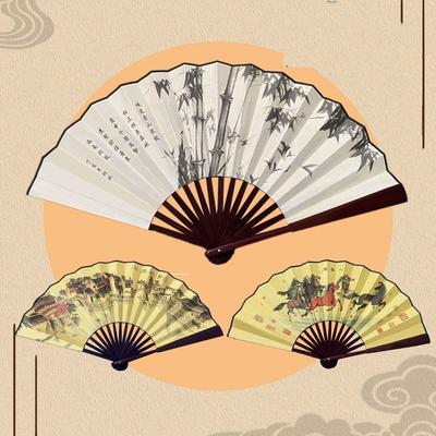 Chinese Retro Style Folding Fan Silk Cloth Bamboo Fan Durable Hand Fan  For Summer Daily Dance