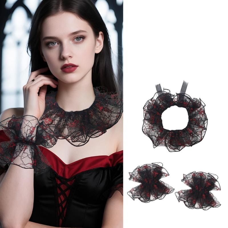 Elegant French Style Detachable Lace Collar With Layered Ruffle Wrist Cuff For Women Daily Outfit And Occasion